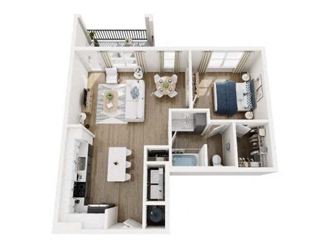 Floor plan for 1 bed, 1 bath, 886 sqft